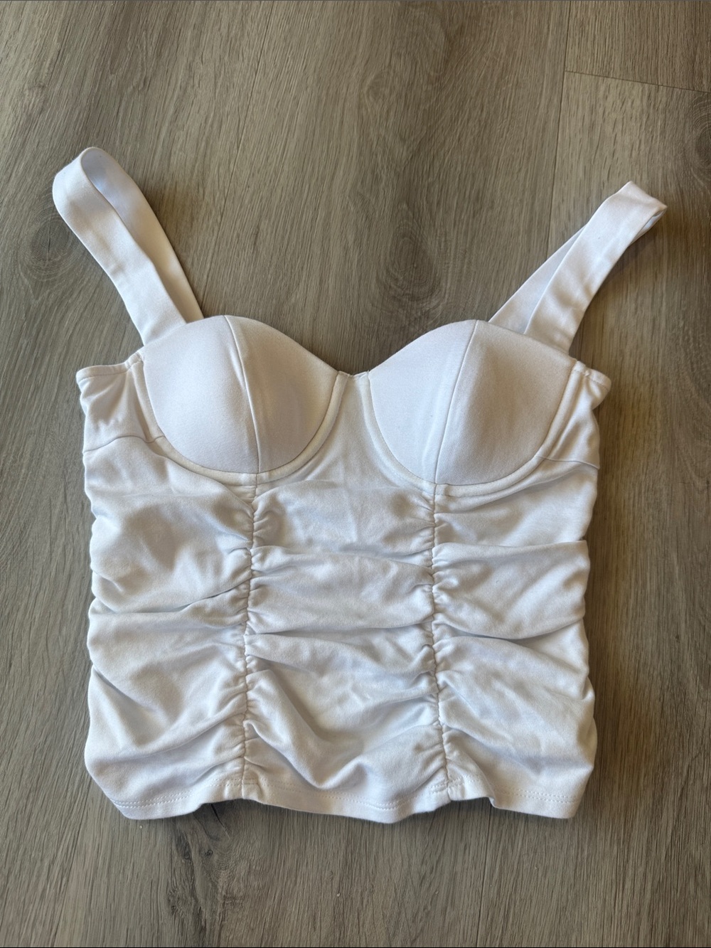Reformation White Ruched Bustier Crop Top